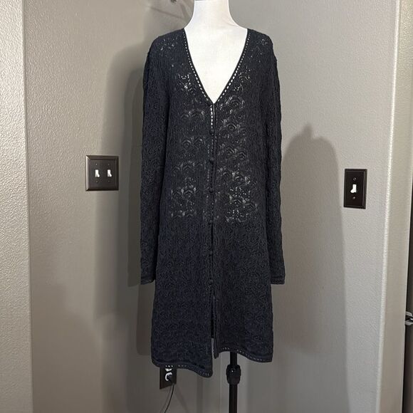 Charter Club Black crocheted maxi length Cardigan - Picture 1 of 9